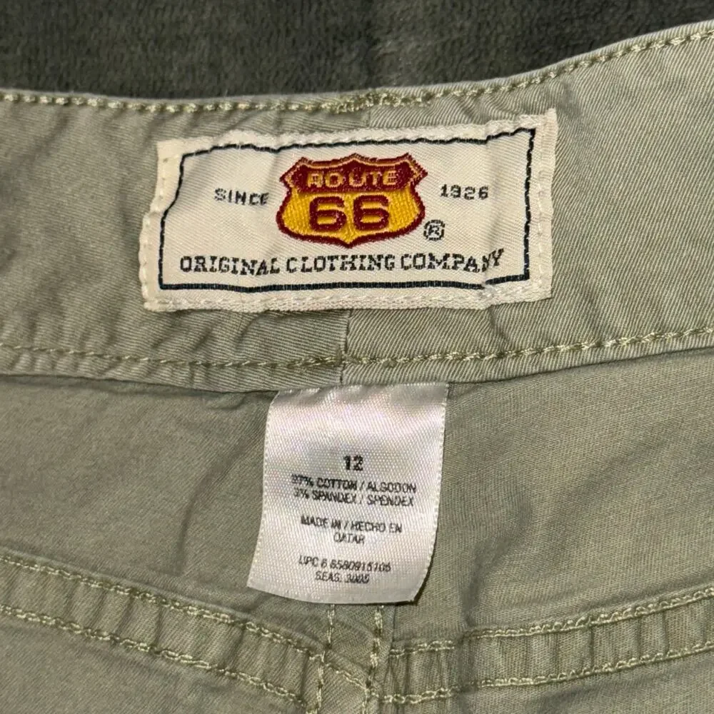VTG Y2K Route 66 Mini Khaki‎ Shorts Green Women's Size 12 Casual Safari